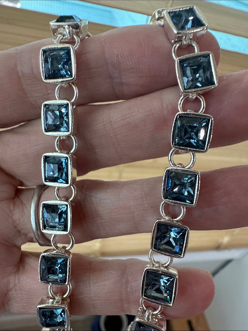 NWOT. Nine West 18 inch Silver & Blue Square Stone Necklace
